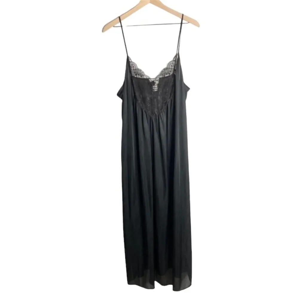 Cachet Black Vintage Lingerie Long Maxi Nightgown Large Lace Detail 80s - Picture 2 of 11